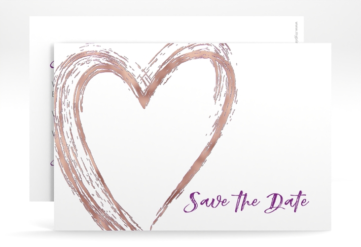 Save the Date-Karte Liebe A6 Karte quer lila rosegold