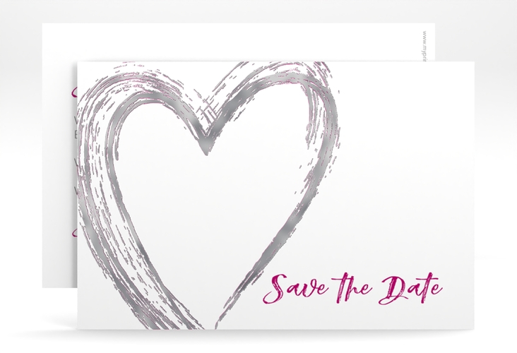 Save the Date-Karte Liebe A6 Karte quer pink silber