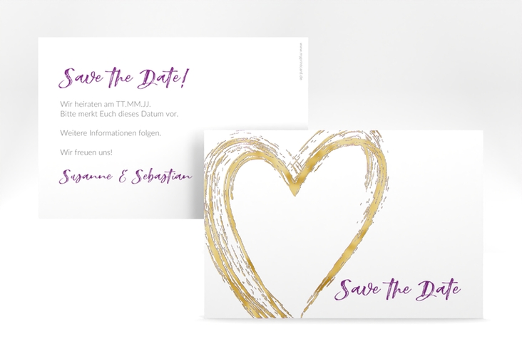 Save the Date-Karte Liebe A6 Karte quer lila gold