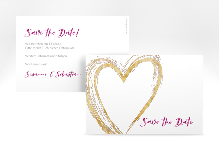 Save the Date-Karte Liebe A6 Karte quer pink gold