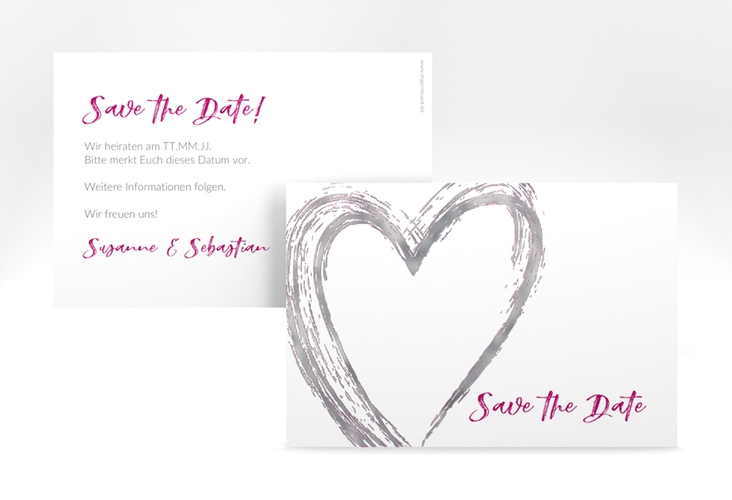 Save the Date-Karte Liebe A6 Karte quer pink silber