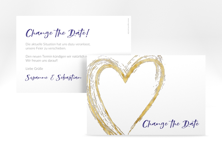 Change the Date-Karte Liebe A6 Karte quer blau gold