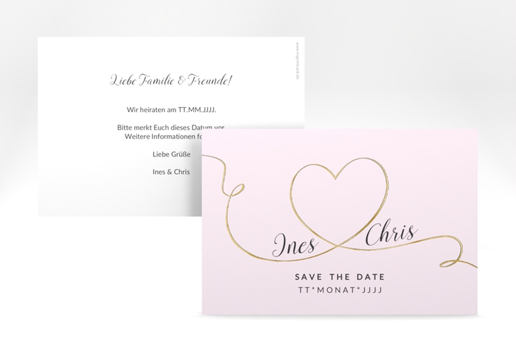 Save the Date-Karte Hochzeit Dolce A6 Karte quer rosa gold