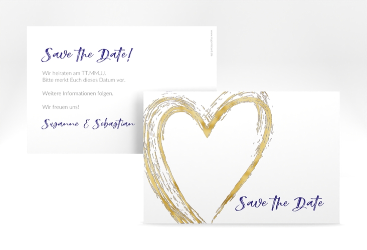 Save the Date-Karte Liebe A6 Karte quer blau gold