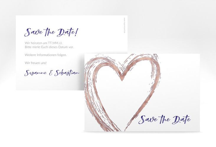 Save the Date-Karte Liebe A6 Karte quer blau rosegold