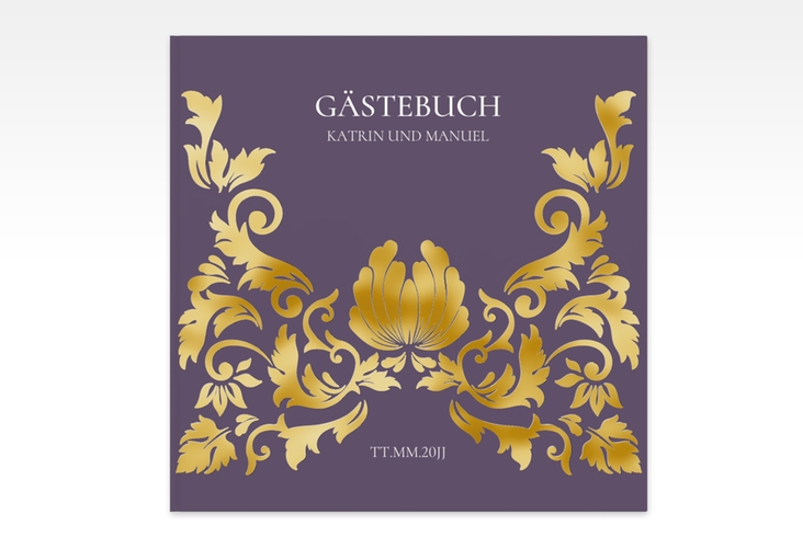 Gästebuch Creation Hochzeit Royal 20 x 20 cm, Hardcover lila gold mit barockem Blumen-Ornament