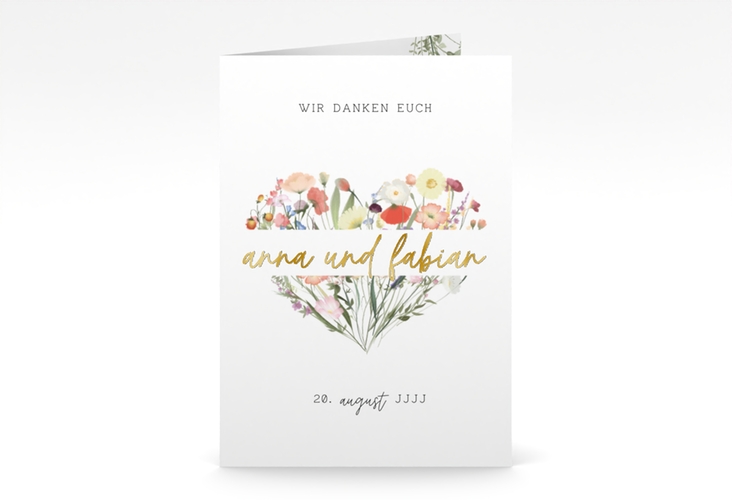 Danksagungskarte Hochzeit Wildblumenherz A6 Klappkarte hoch bunt gold