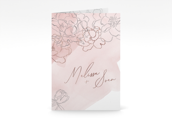 Einladungskarte Hochzeit Pfingstrosen A6 Klappkarte hoch rosa rosegold