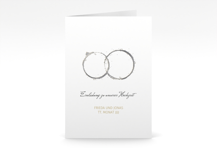 Einladungskarte Hochzeit Trauringe A6 Klappkarte hoch gold silber minimalistisch gestaltet mit zwei Eheringen