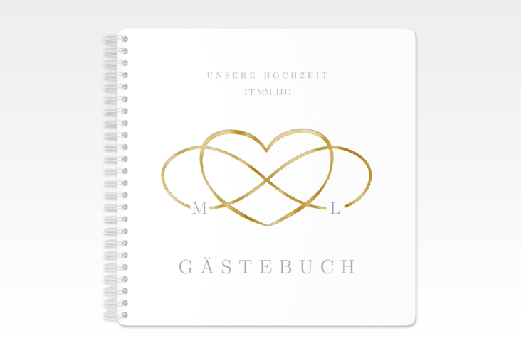 Gästebuch Hochzeit Infinity Ringbindung grau gold