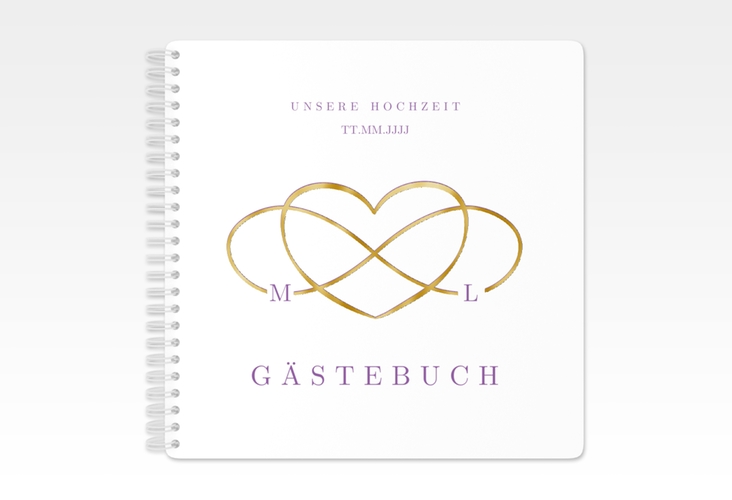 Gästebuch Hochzeit Infinity Ringbindung lila gold