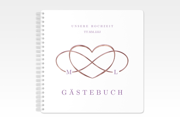 Gästebuch Hochzeit Infinity Ringbindung lila rosegold