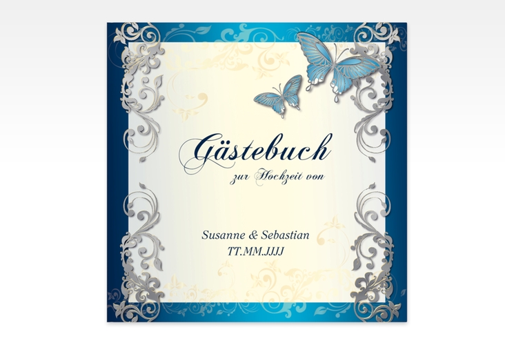 Gästebuch Creation Toulouse 20 x 20 cm, Hardcover blau silber romantisch mit Schmetterlingen