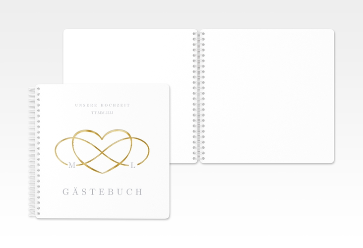 Gästebuch Hochzeit Infinity Ringbindung grau gold