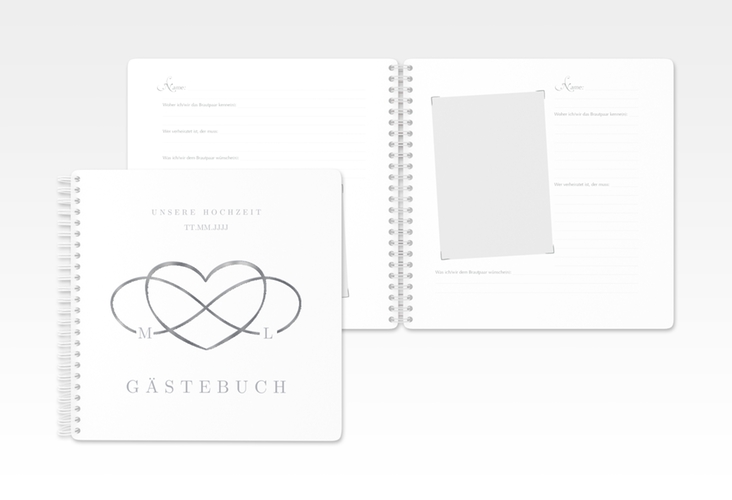 Gästebuch Hochzeit Infinity Ringbindung grau silber