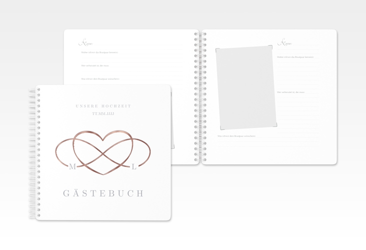 Gästebuch Hochzeit Infinity Ringbindung grau rosegold