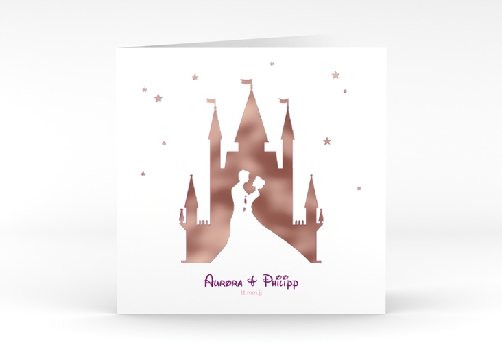 Hochzeitseinladung Castle quadr. Klappkarte pink rosegold