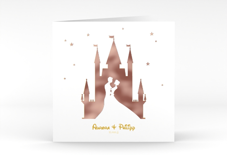 Hochzeitseinladung Castle quadr. Klappkarte gold rosegold