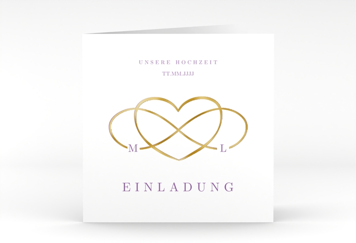 Hochzeitseinladung Infinity quadr. Klappkarte lila gold