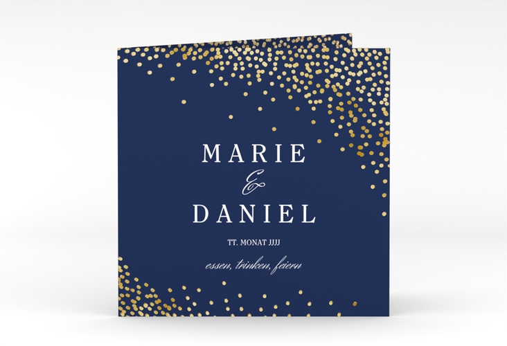 Hochzeitseinladung Glitter quadr. Klappkarte blau gold