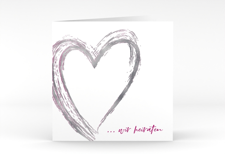 Hochzeitseinladung Liebe quadr. Klappkarte pink silber