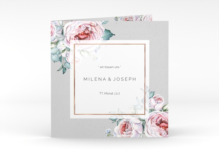 Hochzeitseinladung Embrace quadr. Klappkarte grau rosegold