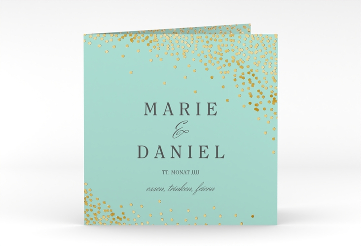 Hochzeitseinladung Glitter quadr. Klappkarte mint gold