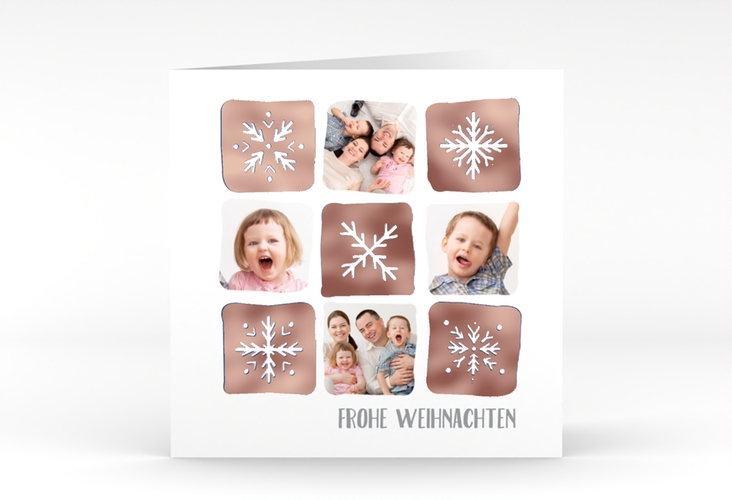 Weihnachtskarte Snowflakes quadr. Klappkarte blau rosegold