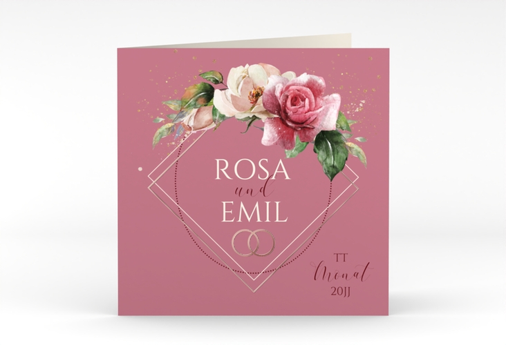 Hochzeitseinladung Rosenbogen quadr. Klappkarte rosa rosegold