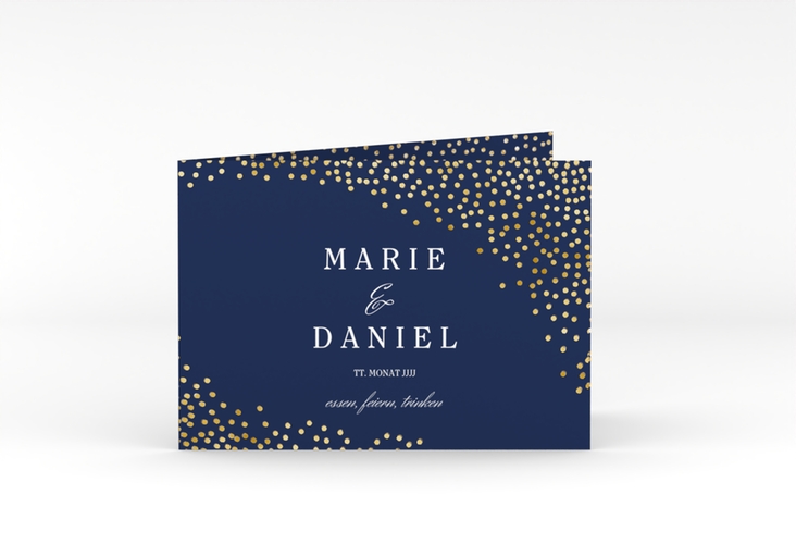 Hochzeitseinladung Glitter A6 Klappkarte quer blau gold