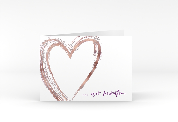 Hochzeitseinladung Liebe A6 Klappkarte quer lila rosegold