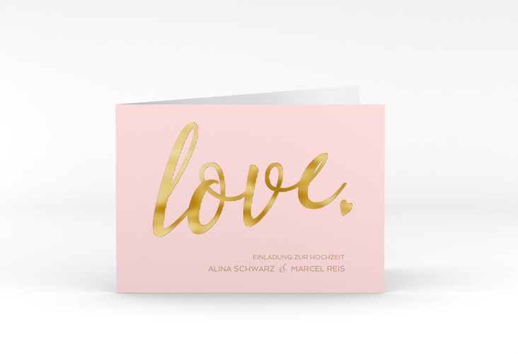 Hochzeitseinladung Glam A6 Klappkarte quer rosa gold