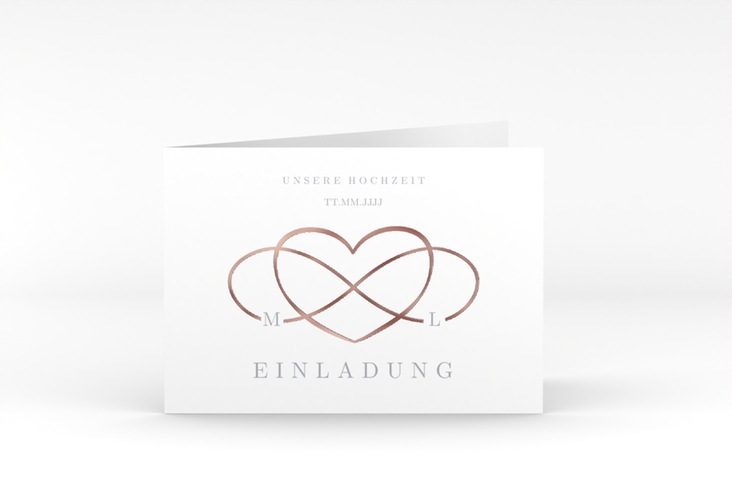 Hochzeitseinladung Infinity A6 Klappkarte quer grau rosegold