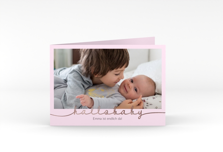 Geburtskarte Newborn A6 Klappkarte quer rosa rosegold