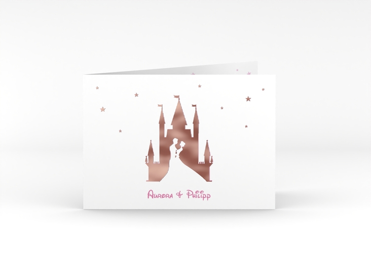 Hochzeitseinladung Castle A6 Klappkarte quer rosa rosegold