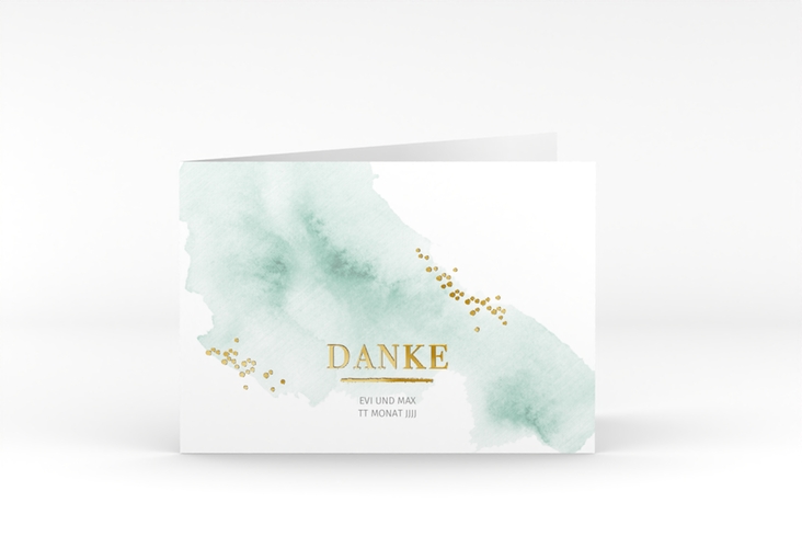 Danksagungskarte Hochzeit Pastell A6 Klappkarte quer mint gold