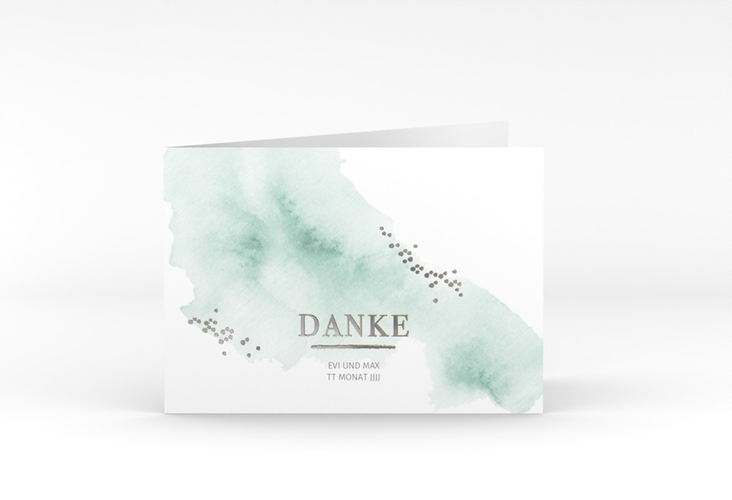 Danksagungskarte Hochzeit Pastell A6 Klappkarte quer mint silber