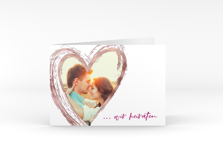 Hochzeitseinladung Liebe A6 Klappkarte quer pink rosegold