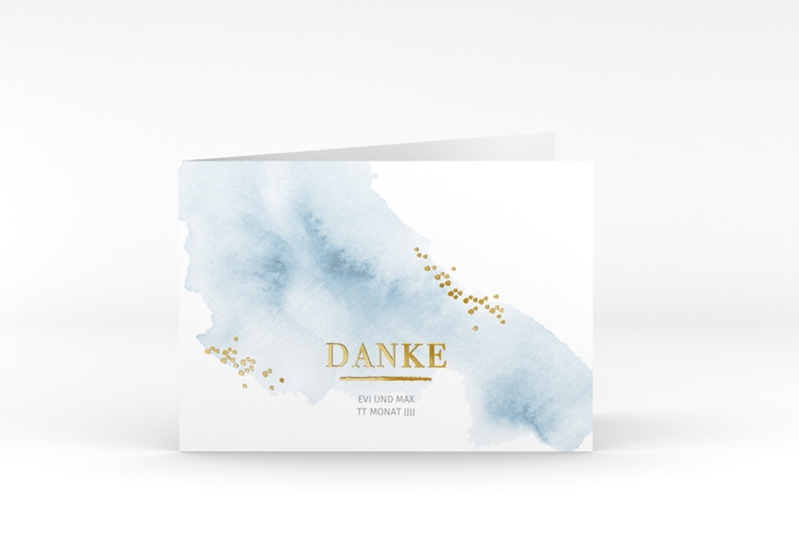 Danksagungskarte Hochzeit Pastell A6 Klappkarte quer blau gold