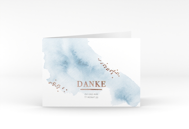 Danksagungskarte Hochzeit Pastell A6 Klappkarte quer blau rosegold