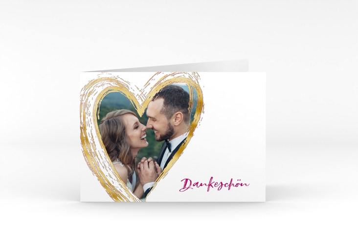 Danksagung Hochzeit Liebe A6 Klappkarte quer pink gold