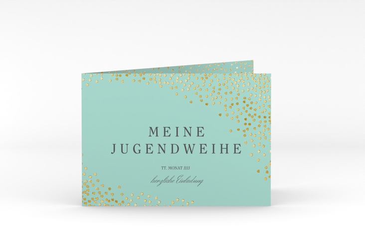 Einladung Jugendweihe Glossa A6 Klappkarte quer mint gold