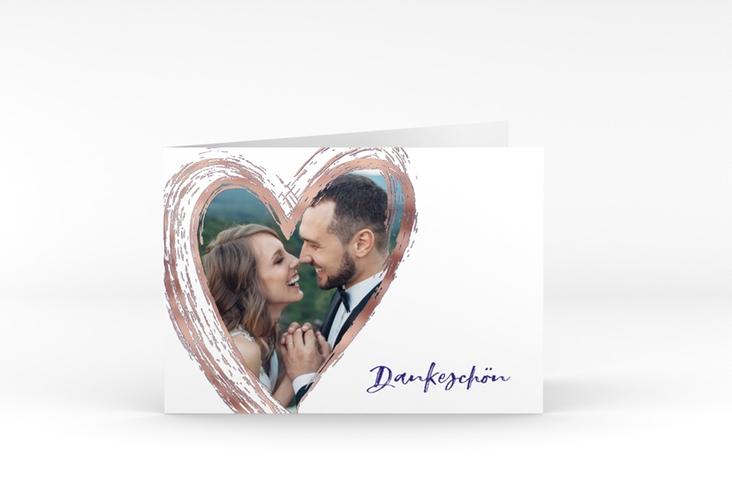 Danksagung Hochzeit Liebe A6 Klappkarte quer blau rosegold