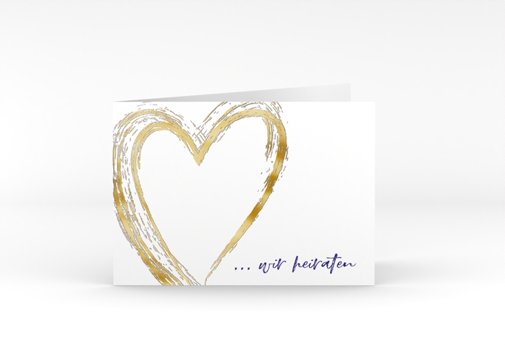 Hochzeitseinladung Liebe A6 Klappkarte quer blau gold