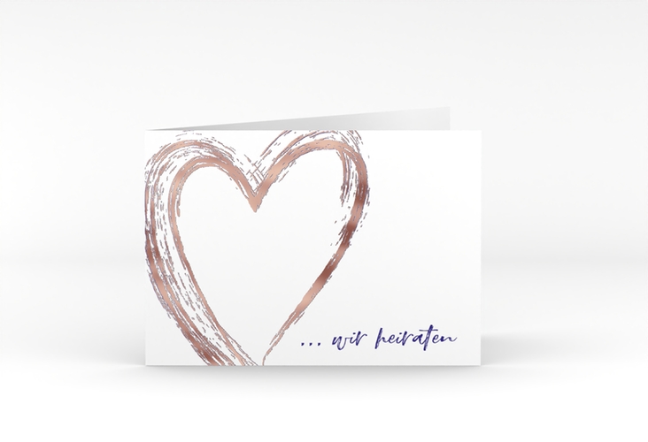 Hochzeitseinladung Liebe A6 Klappkarte quer blau rosegold