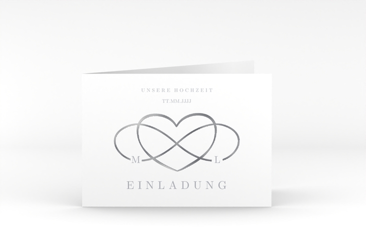 Hochzeitseinladung Infinity A6 Klappkarte quer grau silber