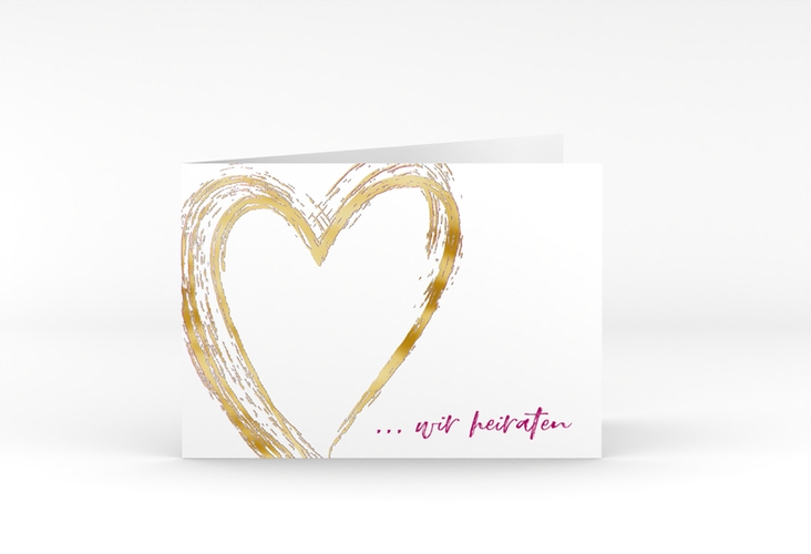 Hochzeitseinladung Liebe A6 Klappkarte quer pink gold