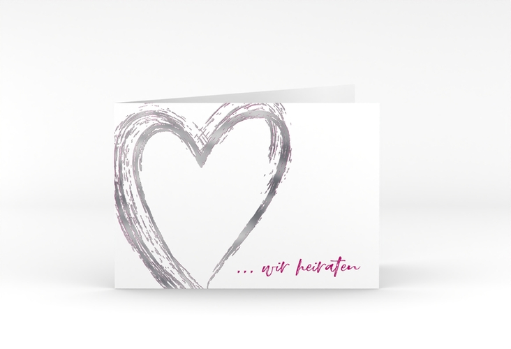 Hochzeitseinladung Liebe A6 Klappkarte quer pink silber