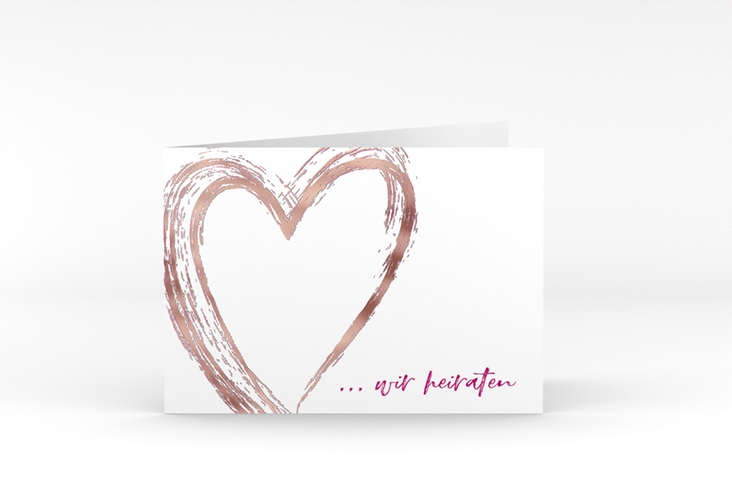 Hochzeitseinladung Liebe A6 Klappkarte quer pink rosegold