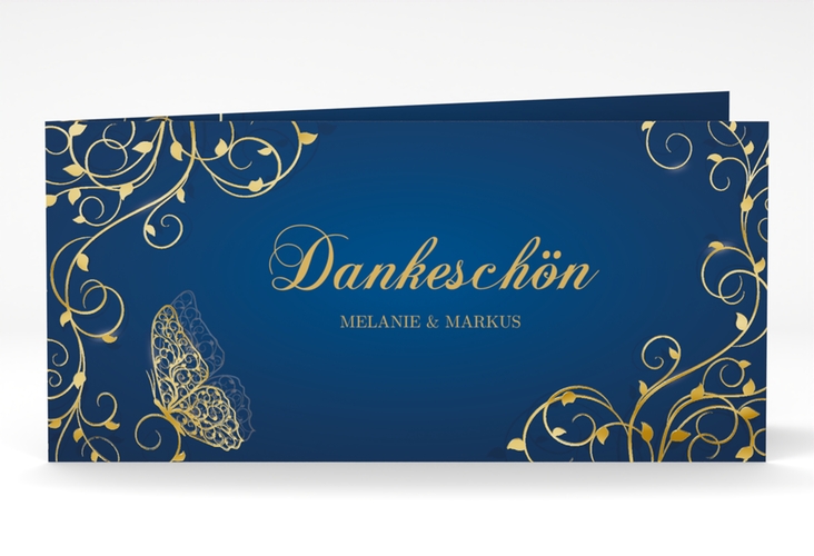 Danksagungskarte Hochzeit Eternity lange Klappkarte quer blau gold